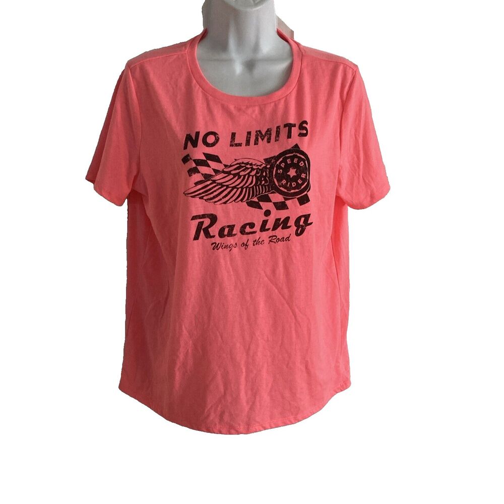 Youth in Revolt Womens T Shirt Size M Neon Pink No Limits Racing Graphic Tee NWT